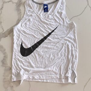 Nike White Sleeveless Top with Black Swoosh
